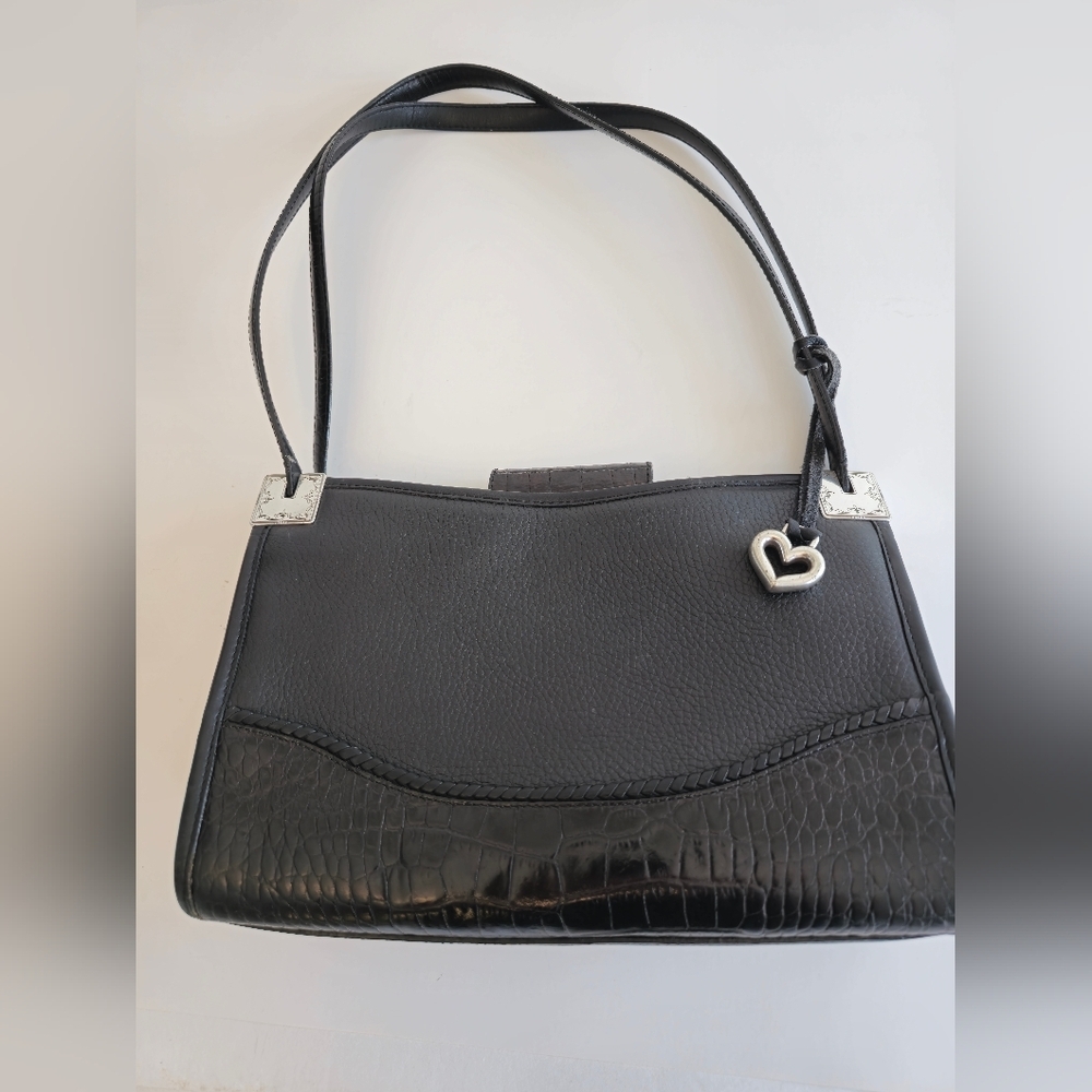Brighton Vintage Handbag Shoulder Bag Black Brown Croc Leather - Picture 3 of 16